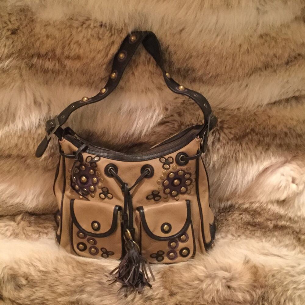 Janesville Leather tan/brown purse hobnob detail